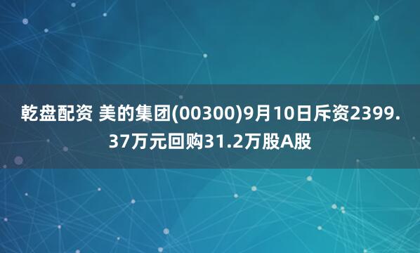 乾盘配资 美的集团(00300)9月10日斥资2399.37万元回购31.2万股A股
