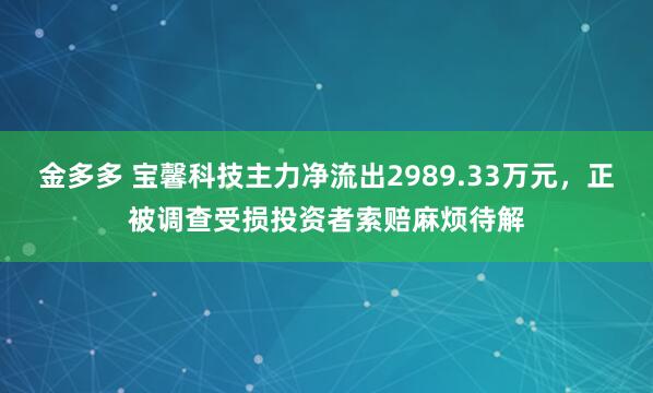 金多多 宝馨科技主力净流出2989.33万元，正被调查受损投资者索赔麻烦待解